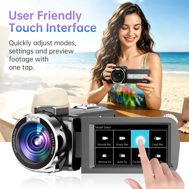 Alt view image 4 of 7 - 4K Camcorder Video Camera, 48MP Digital Video Camera for YouTube, with 3'' 270 Degree Rotation Touchscreen, 18X Video Recorder Vlogging Camera with Remote Control and Two Batteries