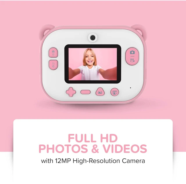 Alt view image 3 of 7 - Insta 2 Instant Print Camera for Kids, 12MP, Camera Only, Pink 1080P video, ink-free thermal printing, microSD card support, gift for boys and girls ages 4-12