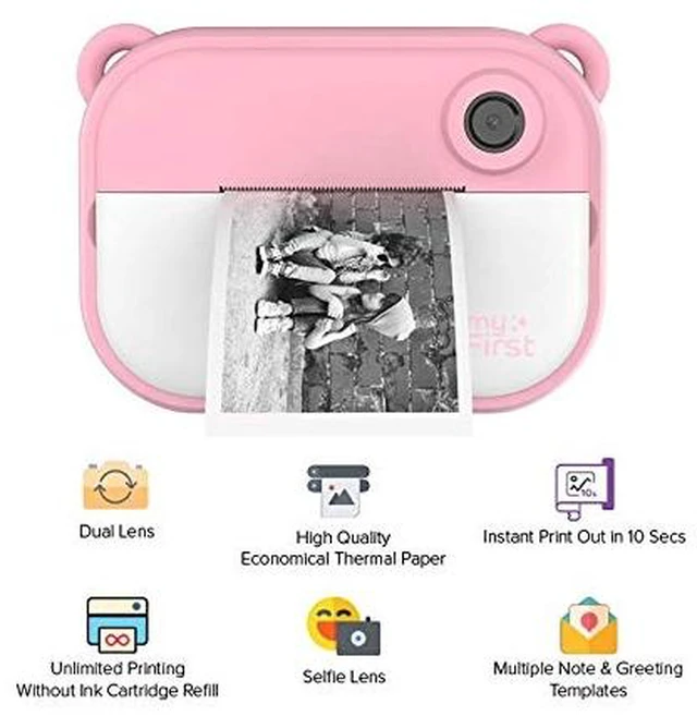 Alt view image 4 of 7 - Insta 2 Instant Print Camera for Kids, 12MP, Camera Only, Pink 1080P video, ink-free thermal printing, microSD card support, gift for boys and girls ages 4-12