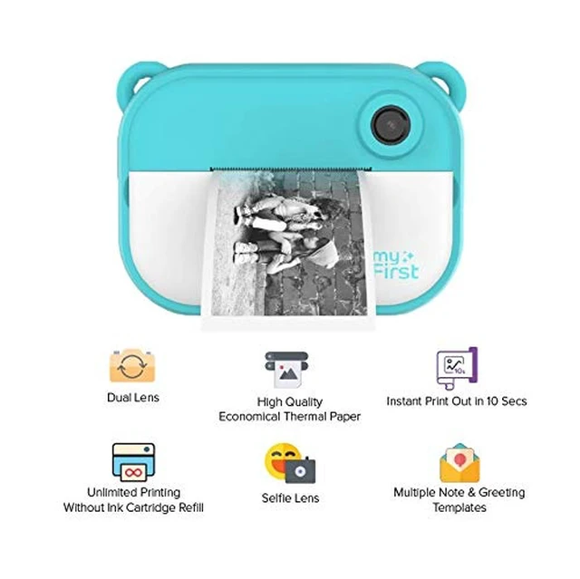 Alt view image 4 of 7 - Insta 2 Instant Print Camera for Kids, 12MP, Camera Only, Blue 1080P video, ink-free thermal printing, microSD card support, gift for boys and girls ages 4-12
