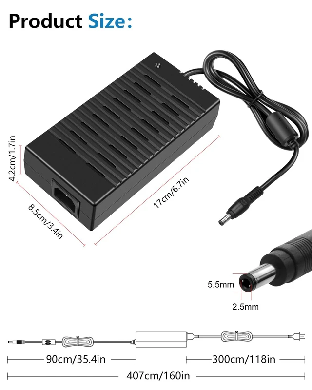Alt view image 2 of 7 - 13.5FT 24V Power Supply DC 24 Volt 8A AC/DC Power Adapter 13.5FT 100V~240V 50/60hz AC to DC 24Volt 8Amp 6A 5A Power Converter,5.5x2.5mmTip,for WS2812 LED Strip CCTV Camera 3D Printer