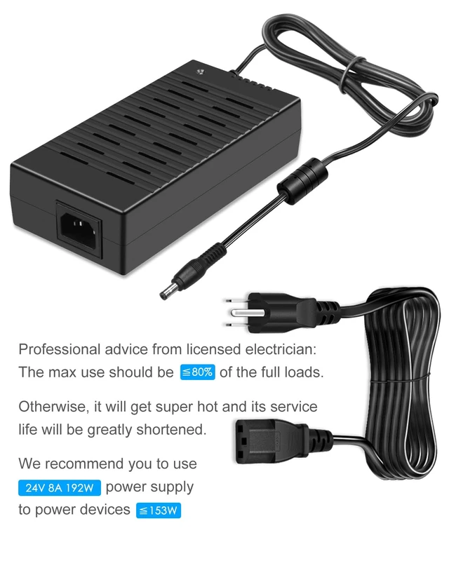Alt view image 6 of 7 - 13.5FT 24V Power Supply DC 24 Volt 8A AC/DC Power Adapter 13.5FT 100V~240V 50/60hz AC to DC 24Volt 8Amp 6A 5A Power Converter,5.5x2.5mmTip,for WS2812 LED Strip CCTV Camera 3D Printer