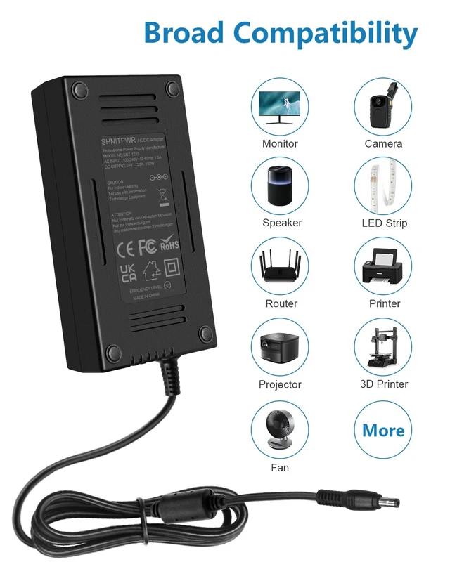 Alt view image 7 of 7 - 13.5FT 24V Power Supply DC 24 Volt 8A AC/DC Power Adapter 13.5FT 100V~240V 50/60hz AC to DC 24Volt 8Amp 6A 5A Power Converter,5.5x2.5mmTip,for WS2812 LED Strip CCTV Camera 3D Printer