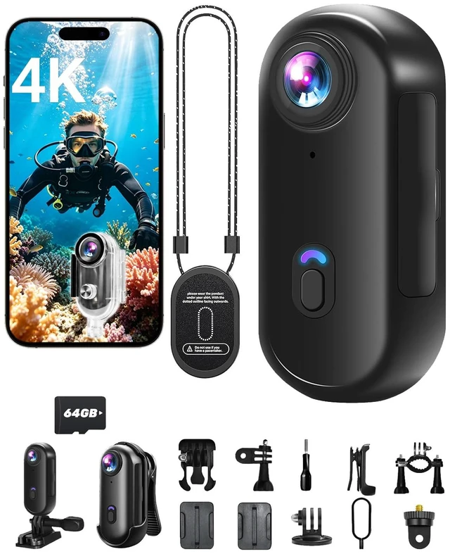 Main image of 4K Mini Body Camera, WiFi Action Camera with 64GB Card Wearable POV Camera | Waterproof, Magnetic, Clip Mount, Hands-free POV Recording for TikTok Vlogging Motorcycle YouTube