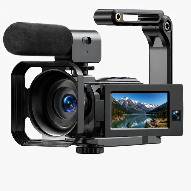 Main image of 5K Video Camera Camcorder, Dual Lens 56MP for YouTube Vlogging Camera 3.0 Inch Flip Touchscreen, IR Night Vision, WiFi, 64GB Card, 2 Batteries, Remote Control, External Mic, Webcam & HDMI