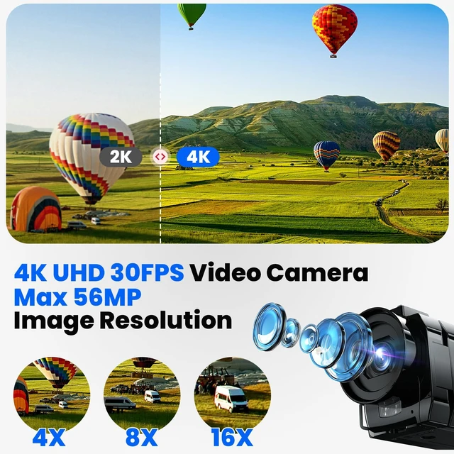 Alt view image 2 of 7 - 5K Video Camera Camcorder, Dual Lens 56MP for YouTube Vlogging Camera 3.0 Inch Flip Touchscreen, IR Night Vision, WiFi, 64GB Card, 2 Batteries, Remote Control, External Mic, Webcam & HDMI