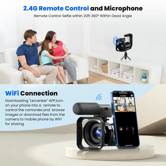 Alt view image 3 of 7 - 5K Video Camera Camcorder, Dual Lens 56MP for YouTube Vlogging Camera 3.0 Inch Flip Touchscreen, IR Night Vision, WiFi, 64GB Card, 2 Batteries, Remote Control, External Mic, Webcam & HDMI