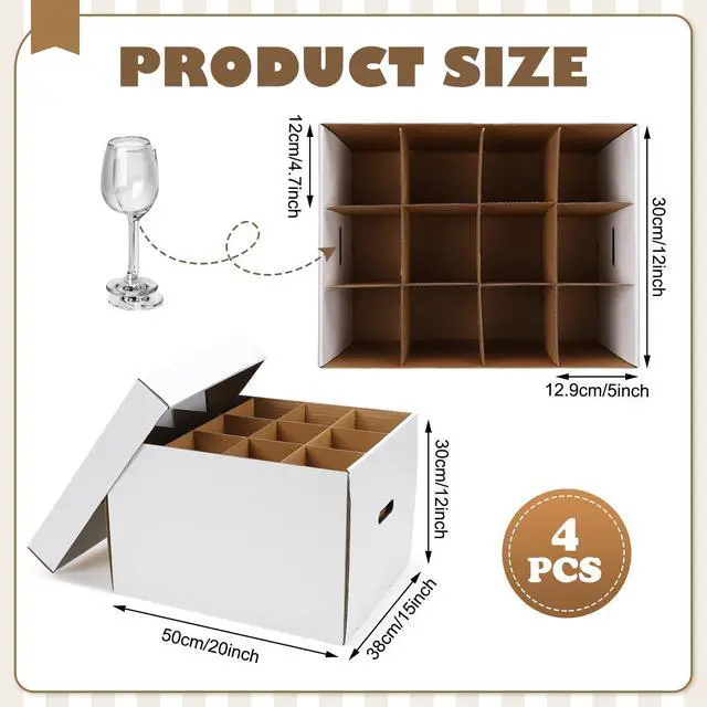 Alt view image 2 of 6 - 4 Pack Wine Glass Moving Boxes Kitchen Moving Boxes with Handle Kitchen Kit with Lid for Dish Glassware(White,20 x 15 x 12 Inches)