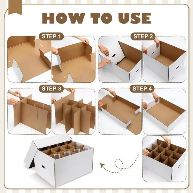 Alt view image 3 of 6 - 4 Pack Wine Glass Moving Boxes Kitchen Moving Boxes with Handle Kitchen Kit with Lid for Dish Glassware(White,20 x 15 x 12 Inches)