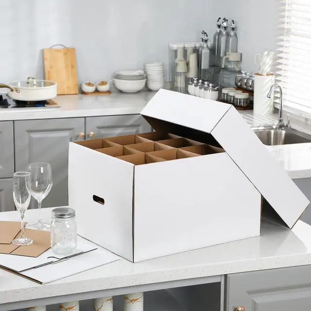 Alt view image 4 of 6 - 4 Pack Wine Glass Moving Boxes Kitchen Moving Boxes with Handle Kitchen Kit with Lid for Dish Glassware(White,20 x 15 x 12 Inches)