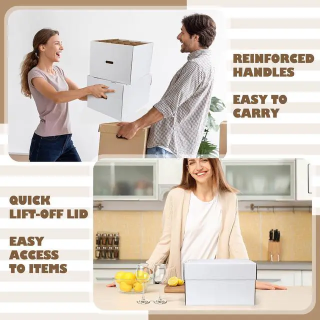 Alt view image 6 of 6 - 4 Pack Wine Glass Moving Boxes Kitchen Moving Boxes with Handle Kitchen Kit with Lid for Dish Glassware(White,20 x 15 x 12 Inches)