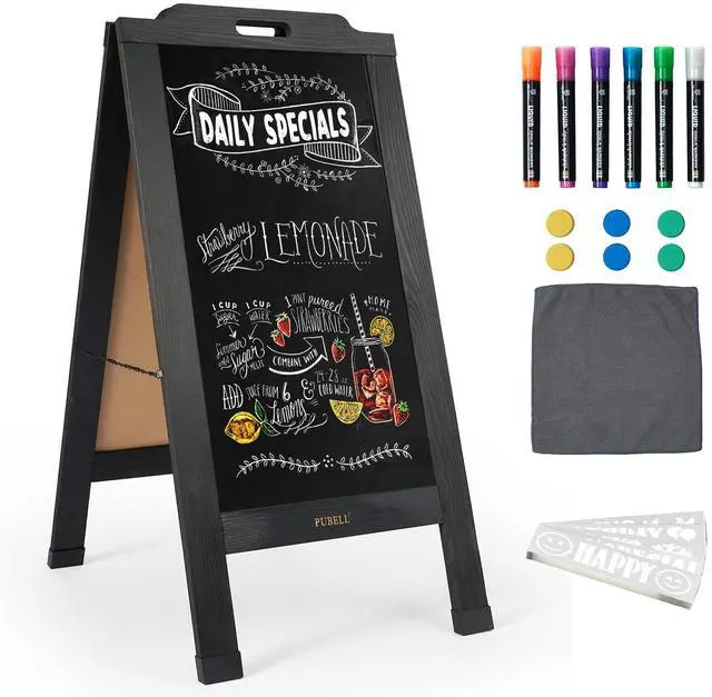 Main image of Magnetic Sandwich A Frame Chalkboard Board Signs - 40 × 20 Inches | Portable, Black Solid Pine Wood, Double-Sided outdoor Sidewalk ChalkBoards, Restaurant, Cafe, Shop, Wedding, Party
