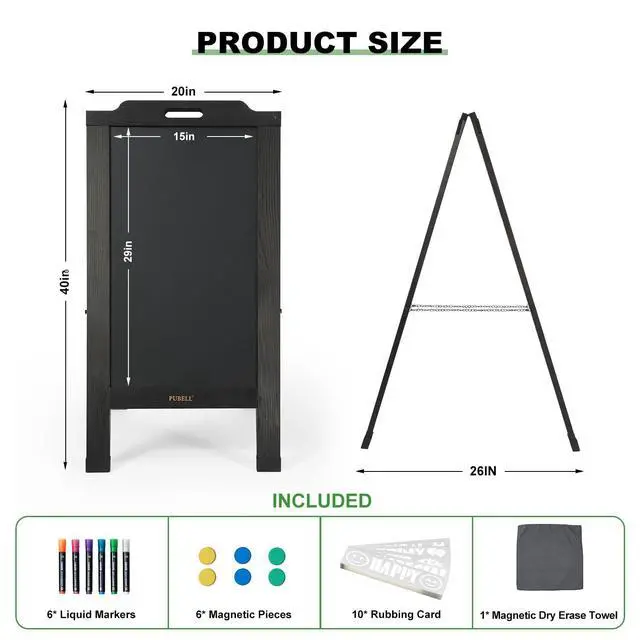 Alt view image 2 of 6 - Magnetic Sandwich A Frame Chalkboard Board Signs - 40 × 20 Inches | Portable, Black Solid Pine Wood, Double-Sided outdoor Sidewalk ChalkBoards, Restaurant, Cafe, Shop, Wedding, Party