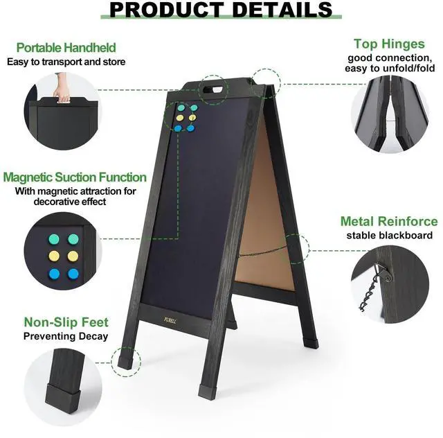 Alt view image 3 of 6 - Magnetic Sandwich A Frame Chalkboard Board Signs - 40 × 20 Inches | Portable, Black Solid Pine Wood, Double-Sided outdoor Sidewalk ChalkBoards, Restaurant, Cafe, Shop, Wedding, Party