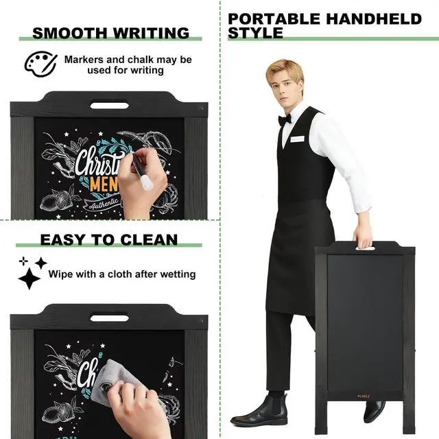 Alt view image 4 of 6 - Magnetic Sandwich A Frame Chalkboard Board Signs - 40 × 20 Inches | Portable, Black Solid Pine Wood, Double-Sided outdoor Sidewalk ChalkBoards, Restaurant, Cafe, Shop, Wedding, Party