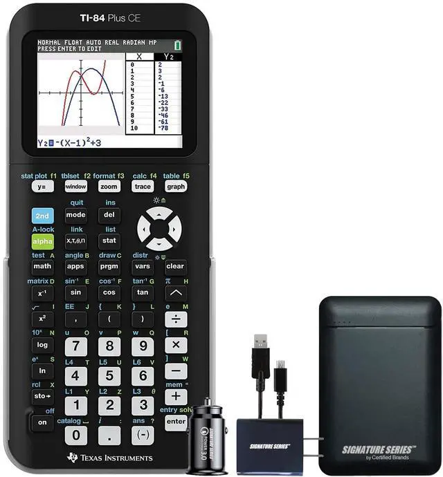 Main image of Texas Instruments TI-84 Plus CE Graphing Calculator, Black | Color Screen, Built-in Apps, Included Software, Test-Permitted, for Math, Science and Finance | Signature Series Power Bundle