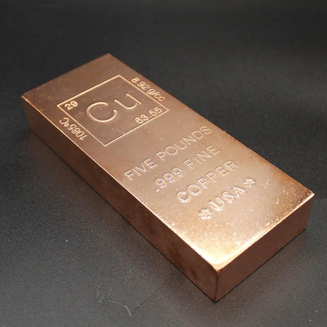 Alt view image 3 of 5 - 5 lb Copper Bar (Flat Style).999 Pure Bullion with Periodic Table Element Design by