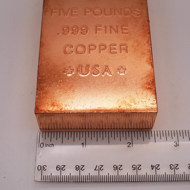 Alt view image 5 of 5 - 5 lb Copper Bar (Flat Style).999 Pure Bullion with Periodic Table Element Design by