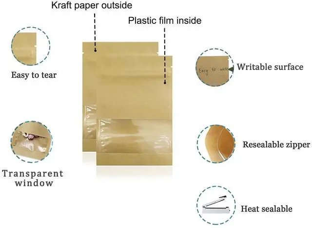 Alt view image 2 of 6 - 1000 Pack 2.8x3.5 inch Small Resealable Seed Coin Envelopes Bags with Clear Window Brown Kraft Paper Heat Seal Packets for Flower Vegetable Seeds Storage Party Favor Pet Food Sample Bag