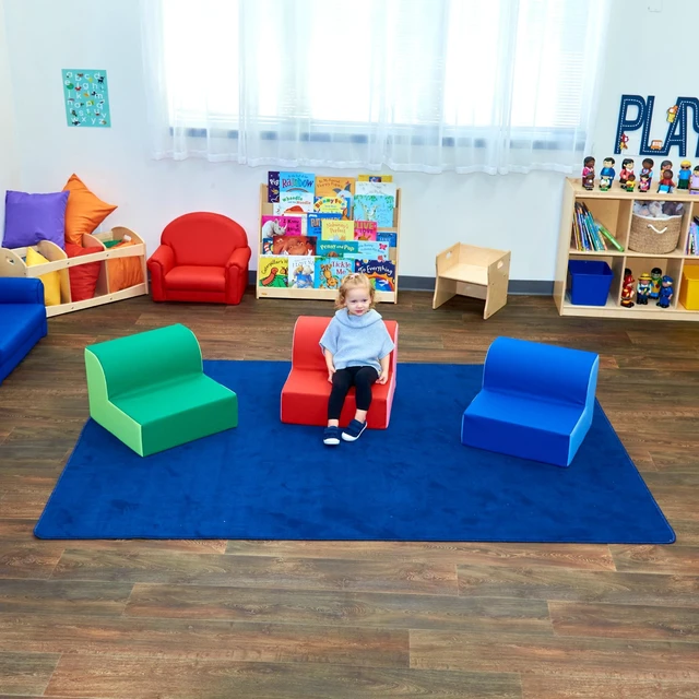Alt view image 2 of 6 - Library Trio Cozy Kids Chairs, Toddler Flexible Seating Classroom Furniture for Preschool or Daycare, 3-Pack | Easy to Clean Water-Resistant Vegan Leather Kids Chair, High Density Foam Toddler Chair f