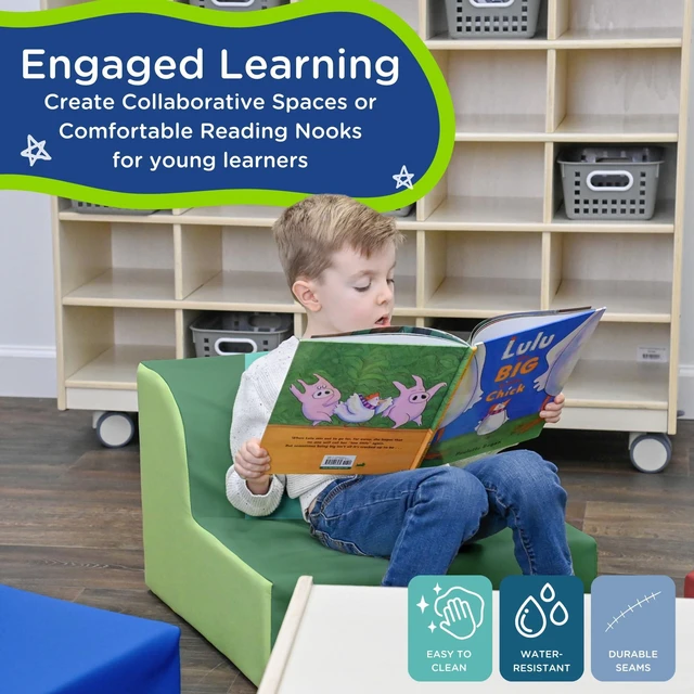 Alt view image 5 of 6 - Library Trio Cozy Kids Chairs, Toddler Flexible Seating Classroom Furniture for Preschool or Daycare, 3-Pack | Easy to Clean Water-Resistant Vegan Leather Kids Chair, High Density Foam Toddler Chair f