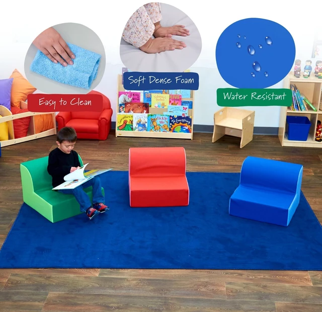 Alt view image 6 of 6 - Library Trio Cozy Kids Chairs, Toddler Flexible Seating Classroom Furniture for Preschool or Daycare, 3-Pack | Easy to Clean Water-Resistant Vegan Leather Kids Chair, High Density Foam Toddler Chair f