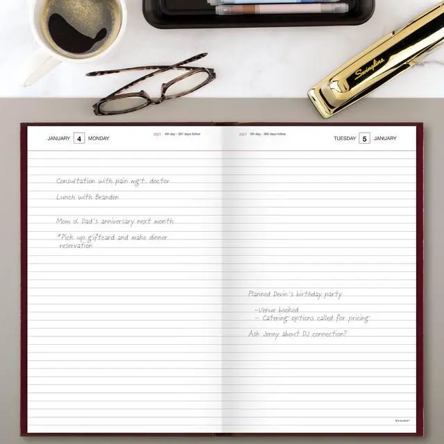 Alt view image 2 of 6 - 2027 Daily Planner, Standard Diary, 7.75" x 12" Journal, Hardcover, Red (SD3761327)