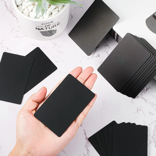 Alt view image 5 of 6 - 200 Pieces Black Metal Business Card Blanks for Laser Engraving, 0.8 mm Thick Anodized Aluminum Blank Cards, 3.4 x 2.1 Inch Custom Metal Name Cards for Business, Gift Tags, DIY Crafts