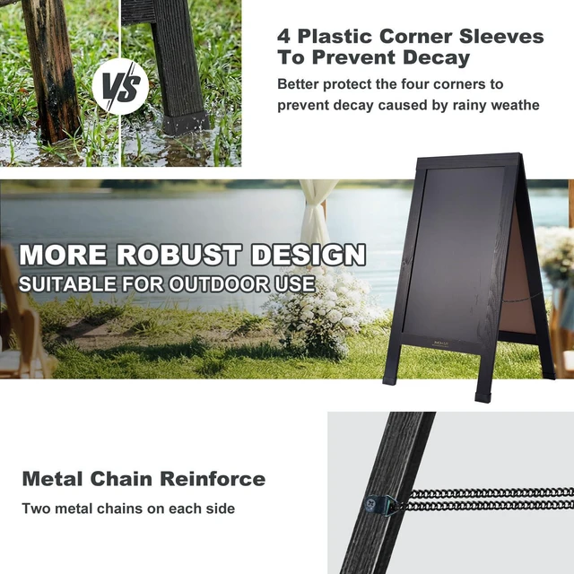 Alt view image 4 of 6 - Wood Magnetic A-Frame Chalkboard Signs, 40" x 20" Large Sandwich Board Signs Outdoor, Double-Sided Sidewalk Blackboard for Business, Wedding, Vendor Display, Coffee Shope - Black