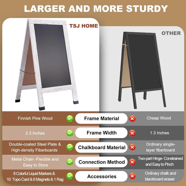 Alt view image 3 of 6 - Wood Magnetic A-Frame Chalkboard Signs, 40" x 20" Large Sandwich Board Signs Outdoor, Double-Sided Sidewalk Blackboard for Business, Wedding, Vendor Display, Coffee Shope - White