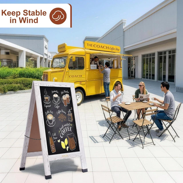 Alt view image 6 of 6 - Wood Magnetic A-Frame Chalkboard Signs, 40" x 20" Large Sandwich Board Signs Outdoor, Double-Sided Sidewalk Blackboard for Business, Wedding, Vendor Display, Coffee Shope - White