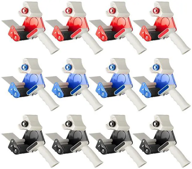 Main image of 12 Pack 3 Inch Wide Tape Gun Lightweight Packing Heavy Duty Tape Dispenser Gun for Moving Shipping Box Carton Seal Packing Shipping Dispenser (Red,Blue,Black)