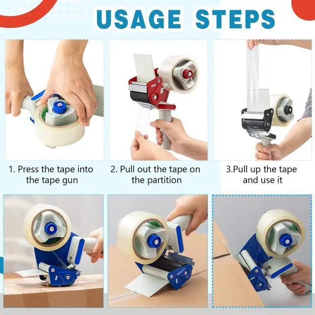 Alt view image 3 of 6 - 12 Pack 3 Inch Wide Tape Gun Lightweight Packing Heavy Duty Tape Dispenser Gun for Moving Shipping Box Carton Seal Packing Shipping Dispenser (Red,Blue,Black)