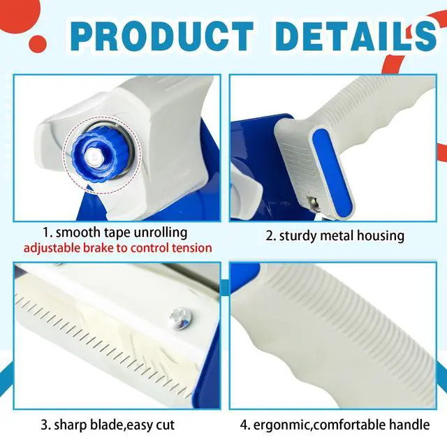 Alt view image 4 of 6 - 12 Pack 3 Inch Wide Tape Gun Lightweight Packing Heavy Duty Tape Dispenser Gun for Moving Shipping Box Carton Seal Packing Shipping Dispenser (Red,Blue,Black)