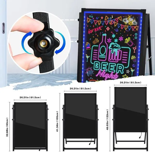 Alt view image 5 of 6 - Standing A-Frame LED Message Writing Board 32x 24", Illuminated Erasable Neon Restaurant Menu Sign Board with 8 Colors Markers & 16 Lighting Colors DIY Chalkboard Light Up Sign