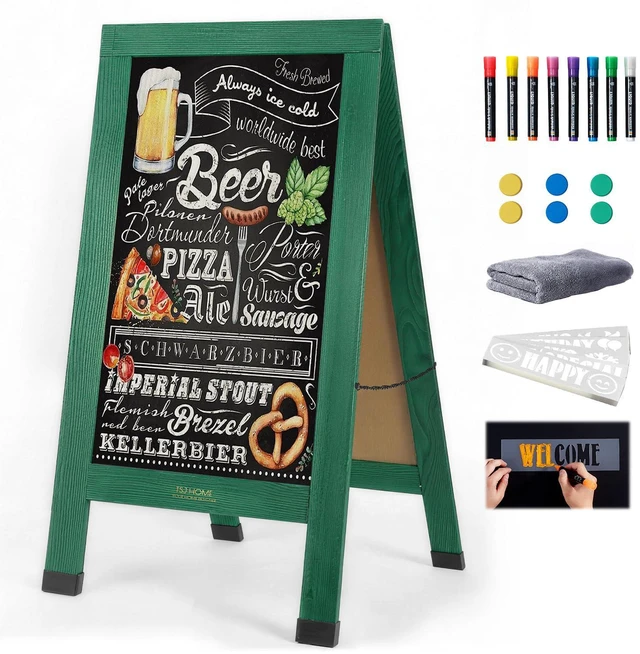 Main image of Wood Magnetic A-Frame Chalkboard Signs, 40" x 20" Large Sandwich Board Signs Outdoor, Double-Sided Sidewalk Blackboard for Business, Wedding, Vendor Display, Coffee Shope - Green