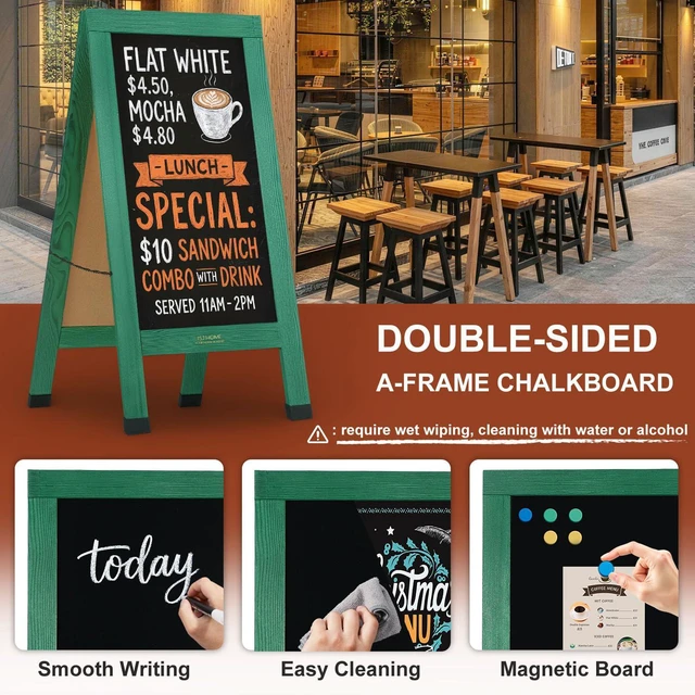 Alt view image 5 of 6 - Wood Magnetic A-Frame Chalkboard Signs, 40" x 20" Large Sandwich Board Signs Outdoor, Double-Sided Sidewalk Blackboard for Business, Wedding, Vendor Display, Coffee Shope - Green
