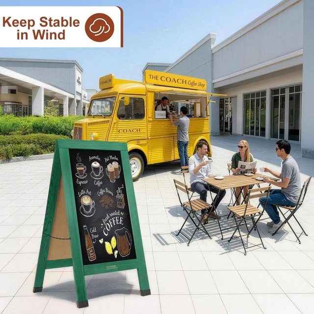 Alt view image 6 of 6 - Wood Magnetic A-Frame Chalkboard Signs, 40" x 20" Large Sandwich Board Signs Outdoor, Double-Sided Sidewalk Blackboard for Business, Wedding, Vendor Display, Coffee Shope - Green