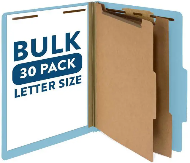 Main image of 30 Letter Size Light Blue Classification Folders, 2 Dividers, 2 Inch Tyvek Expansions, Durable 2, Letter Size, Light Blue Color, 30 Pack | Heavy-duty letter size, 2 in expansion, 2 prong fasteners, 2