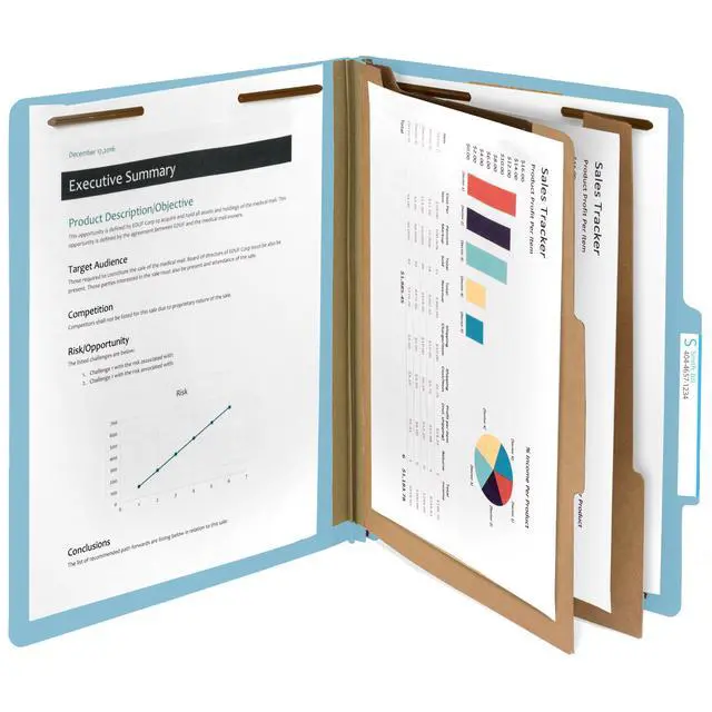 Alt view image 4 of 5 - 30 Letter Size Light Blue Classification Folders, 2 Dividers, 2 Inch Tyvek Expansions, Durable 2, Letter Size, Light Blue Color, 30 Pack | Heavy-duty letter size, 2 in expansion, 2 prong fasteners, 2