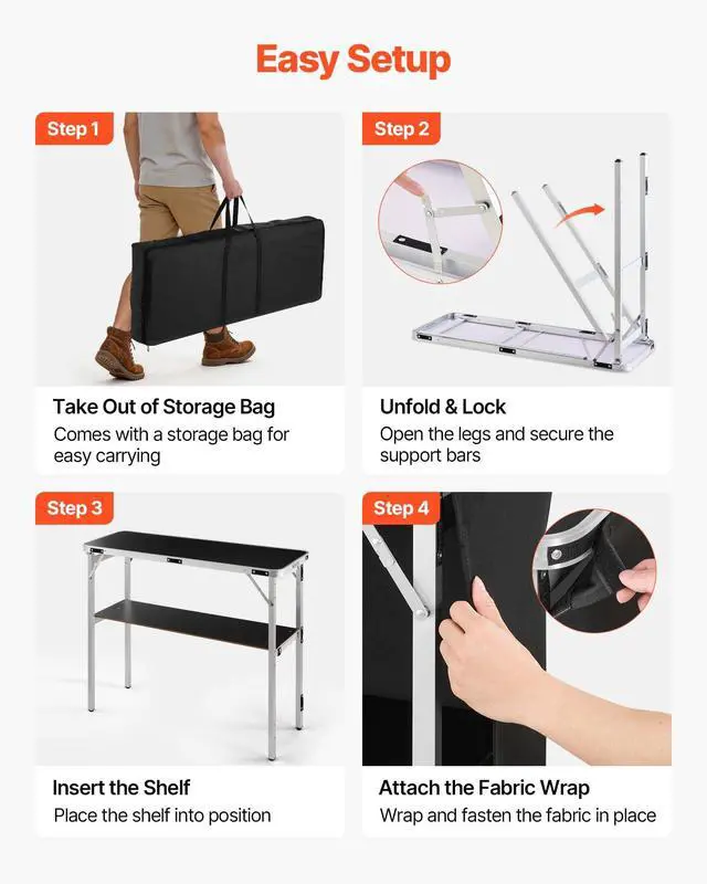 Alt view image 6 of 6 - Folding Portable Bar Table, 43.3 x 15.2 x 34.8 in, with Carry Bag, Storage Shelf, and Detachable Skirt, Quick and Easy Setup, Foldable Mobile Bartending Station for Events, Party, Tradeshow