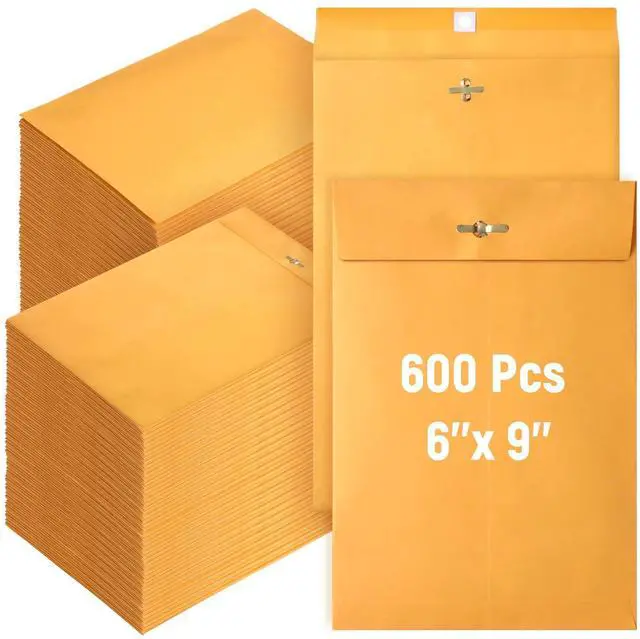 Main image of 600 Pcs Manilla Envelopes Clasp Envelopes Bulk Brown Kraft Catalog Letter with Clasp Closure and Gummed Seal 28lb Heavyweight Paper (6 x 9 Inch)