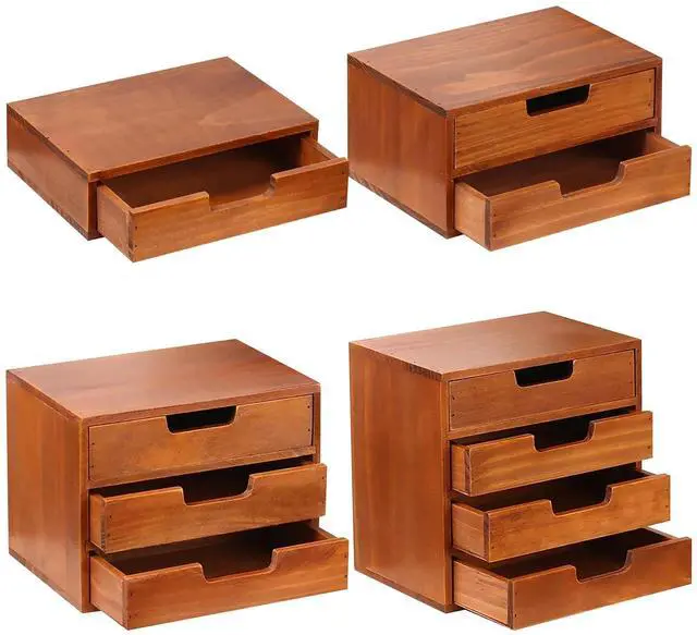 Main image of 4-piece Drawer Cabinet Bundle Set - Modern Mahogany Wood Stackable Units - Multi-level Drawer Desktop Storage Organizers (4-Pack)
