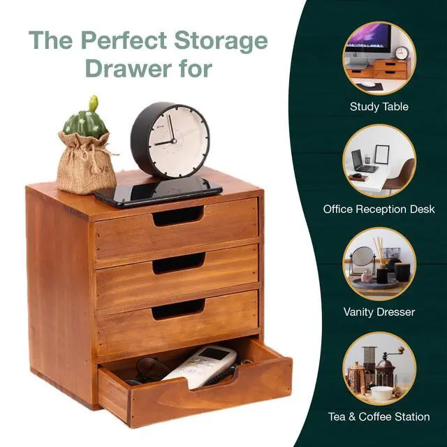 Alt view image 6 of 6 - 4-piece Drawer Cabinet Bundle Set - Modern Mahogany Wood Stackable Units - Multi-level Drawer Desktop Storage Organizers (4-Pack)