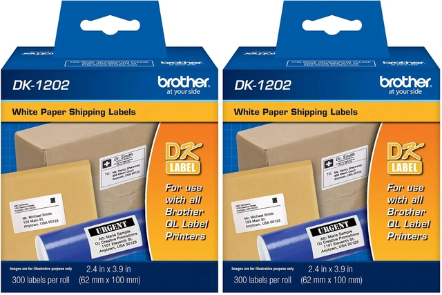 Main image of Genuine DK-1202 Die-Cut Shipping Paper Labels, Long Lasting Reliability, 300 Labels Per Roll, (1) Roll per Box (Pack of 2)