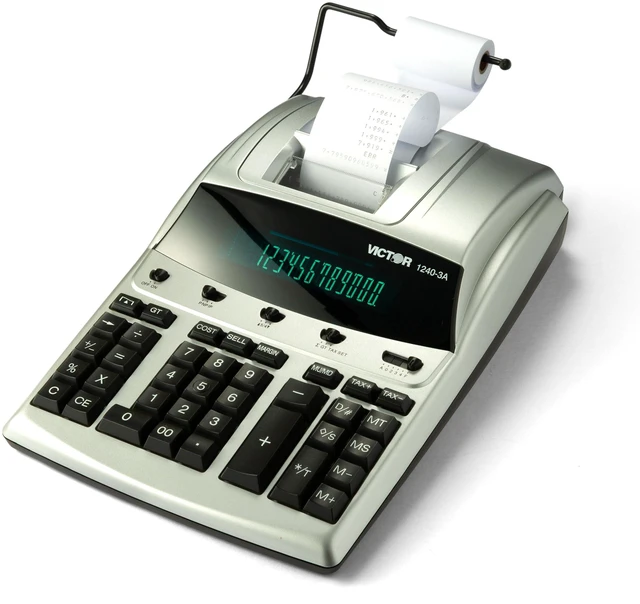 Main image of 12-Digit Desktop Adding Machine, Large Easy To Read Display, Tape Print Out with 4,5 lines-per-second ribbon printer, Tax, Cost, Sell and Margin keys (1240-3A)