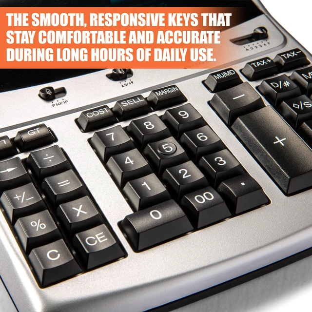 Alt view image 6 of 6 - 12-Digit Desktop Adding Machine, Large Easy To Read Display, Tape Print Out with 4,5 lines-per-second ribbon printer, Tax, Cost, Sell and Margin keys (1240-3A)