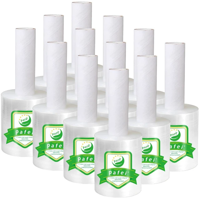 Main image of 4.3 inch Stretch/Shrink Wrap Roll, Plastic Saran Wrap for Moving -12 Rolls | 1100ft - 80 Gauge Heavy Duty 500% Stretch for Pallets, Packing, Shipping&Furniture Protection