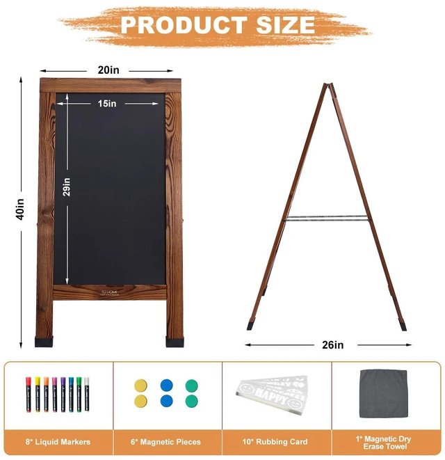 Alt view image 2 of 6 - Wood Magnetic A-Frame Chalkboard Signs, 40" x 20" Large Sandwich Board Signs Outdoor, Double-Sided Sidewalk Blackboard for Business, Wedding, Vendor Display, Coffee Shope - Brown