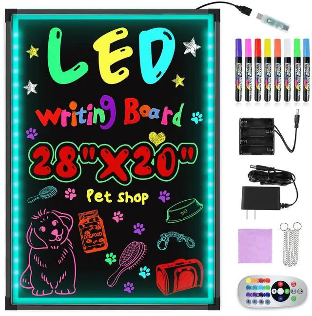 Main image of LED Message Writing Board, 28x 20" Neon Signs Chalkboard Menu Board, 16 Colors Light Board, LED Sign Board, LED Note Board for Restaurant Display Light Up Sign